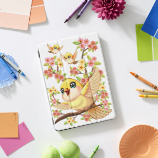 Cute and Happy Birds among Spring Flowers iPad Pro Cover