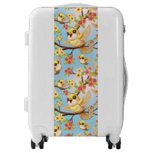 Cute and Happy Birds among Spring Flowers Luggage