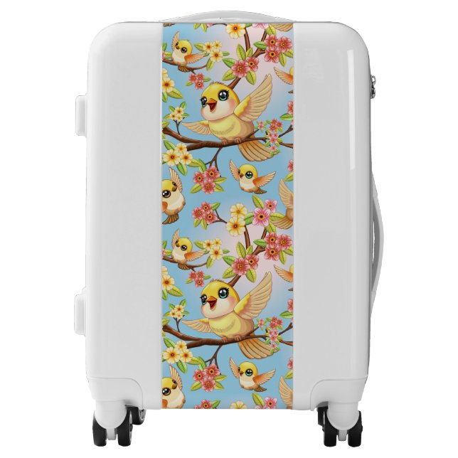 Cute and Happy Birds among Spring Flowers Luggage (Front)