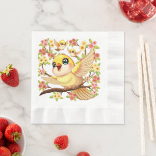 Cute and Happy Birds among Spring Flowers Napkins