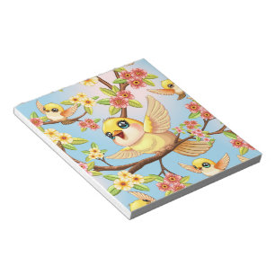 Cute and Happy Birds among Spring Flowers Notepad