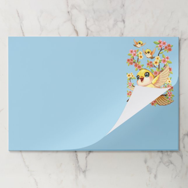 Cute and Happy Birds among Spring Flowers Paper Pad (Folded)