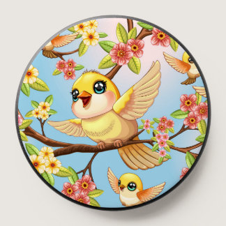 Cute and Happy Birds among Spring Flowers PopSocket