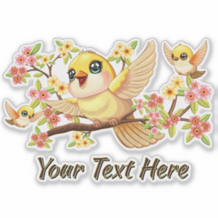 Cute and Happy Birds among Spring Flowers Sticker