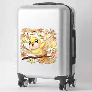Cute and Happy Birds among Spring Flowers Sticker