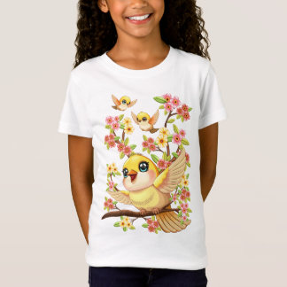 Cute and Happy Birds among Spring Flowers T-Shirt