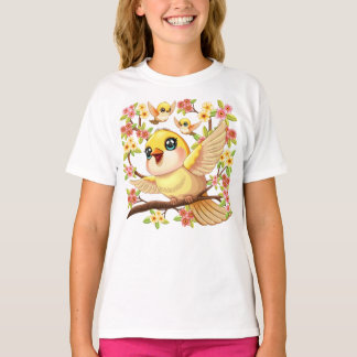 Cute and Happy Birds among Spring Flowers T-Shirt