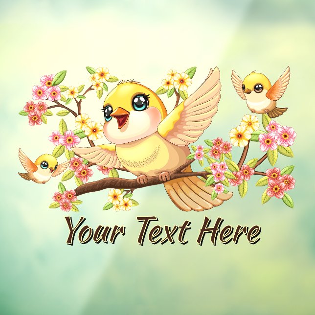 Cute and Happy Birds among Spring Flowers Window Cling (Sheet 3)