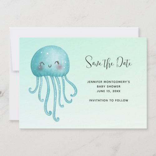Cute and Happy Blue_Green Jellyfish Baby Shower Save The Date