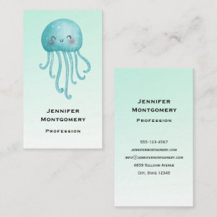 Cute and Happy Blue-Green Jellyfish Business Card
