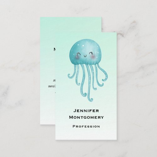 Cute and Happy Blue_Green Jellyfish Business Card
