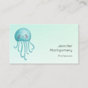 Cute and Happy Blue-Green Jellyfish Business Card