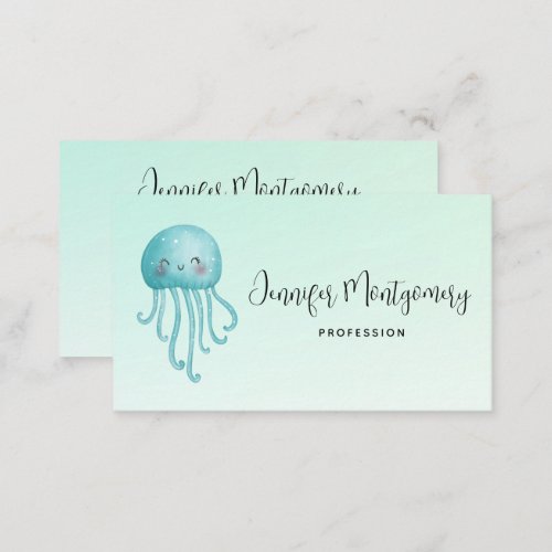 Cute and Happy Blue_Green Jellyfish Business Card