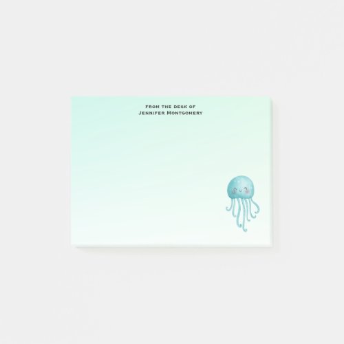 Cute and Happy Blue_Green Jellyfish Post_it Notes