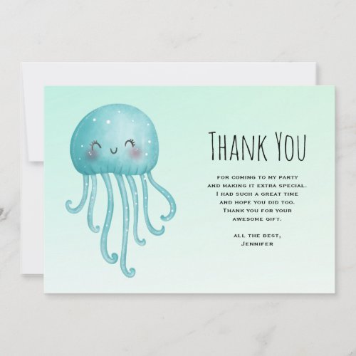 Cute and Happy Blue_Green Jellyfish Thank You Card