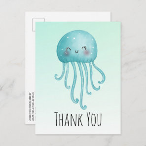 Cute and Happy Blue-Green Jellyfish Thank You Postcard