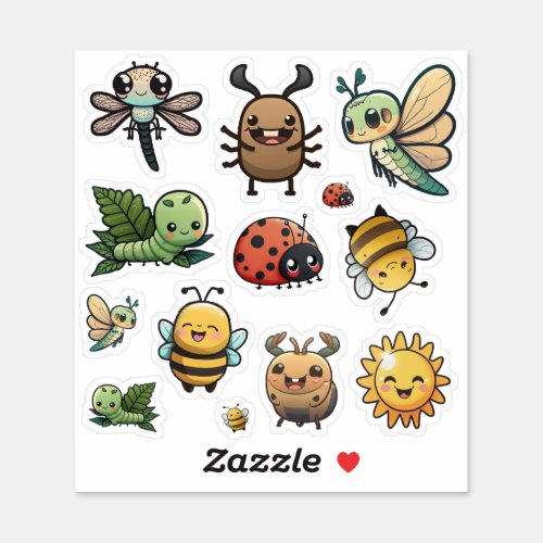 Cute and Happy Bug Stickers Kawaii Bugs Sticker