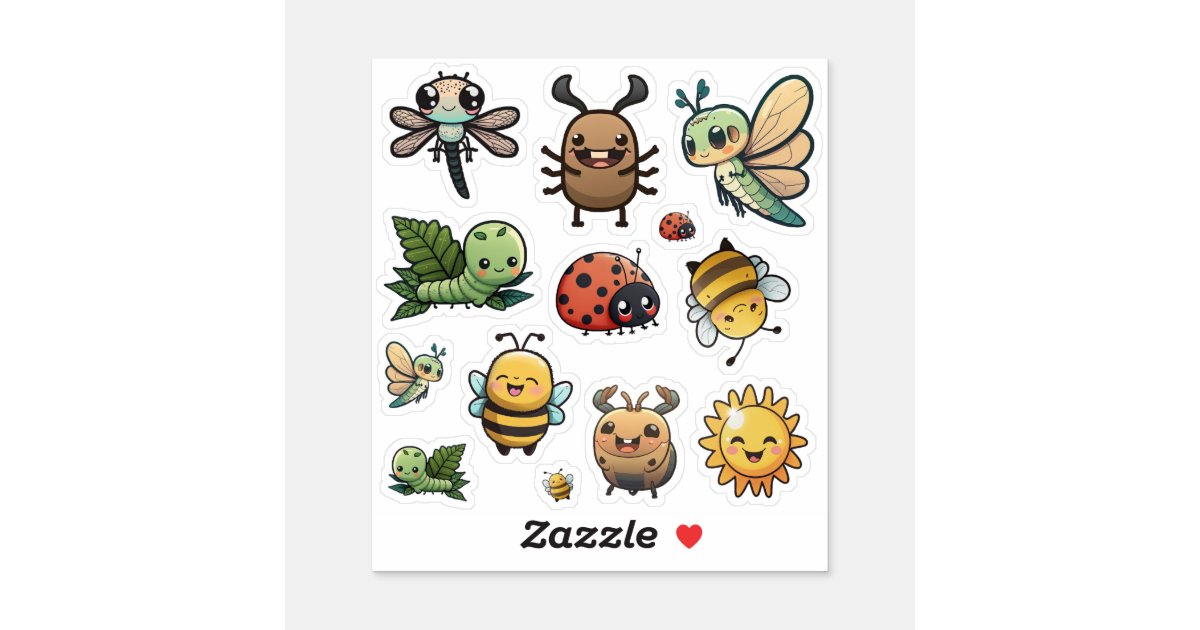 Cute and Happy Bug Stickers, Kawaii Bugs Sticker