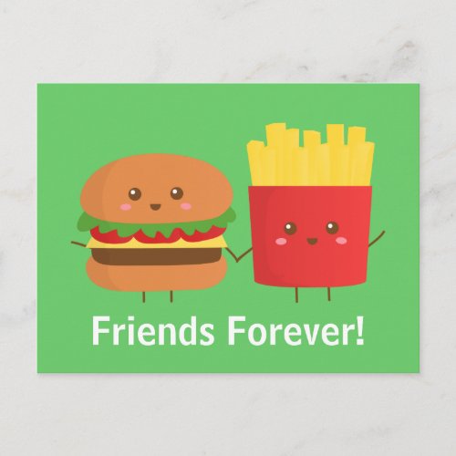 Cute and Happy Burger and Fries Friends Forever Postcard