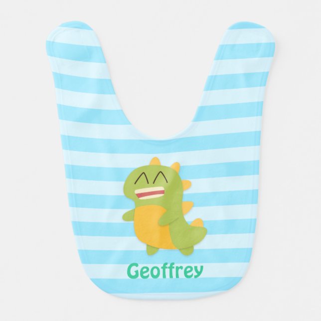 Cute and happy Dinosaur Boy Baby Bib (Front)