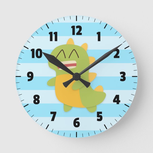 Cute and happy Dinosaur for Kids Bedroom Round Clock (Front)