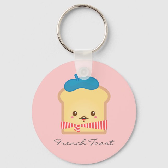 Cute and Happy French toast Pink Keychain (Front)