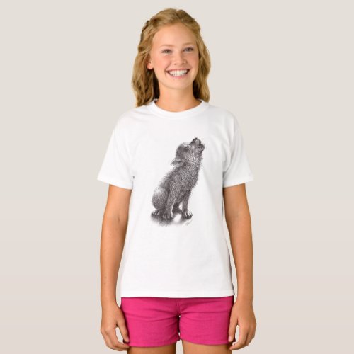 Cute and Happy Howling Wolf T_Shirt