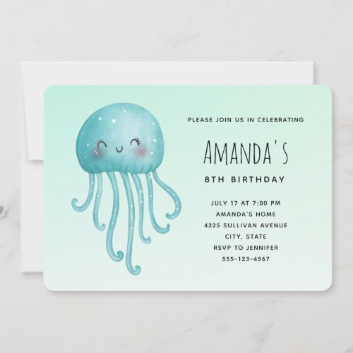 Cute and Happy Jellyfish Birthday Invitation