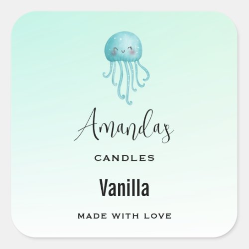 Cute and Happy Jellyfish Candle Business Square Sticker