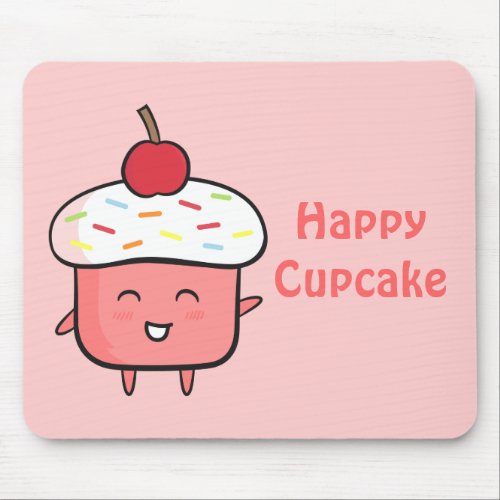 Cute and Happy Pink Cupcake with Cherry Mouse Pad