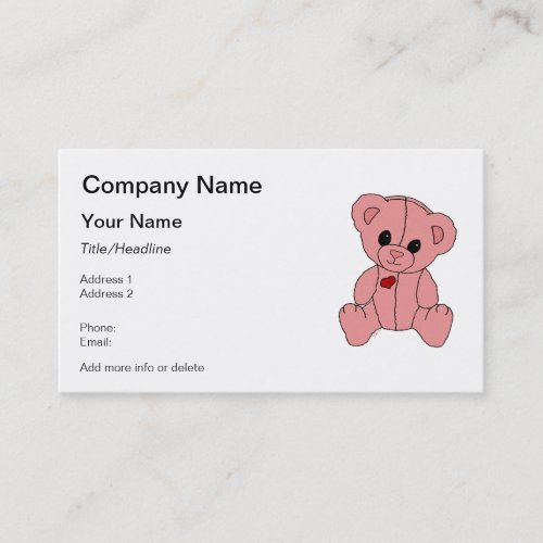 Cute and Happy Pink Teddy Bear Business Card Templates