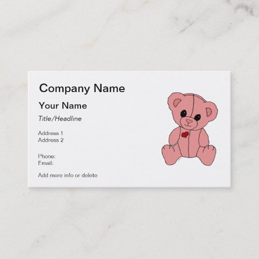 Customizable Cute and Happy Pink Teddy Bear Business Card Templates