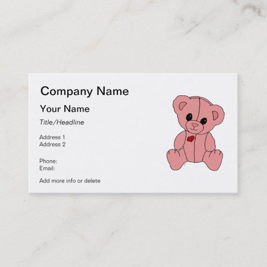 Cute and Happy Pink Teddy Bear Business Card | Zazzle.com