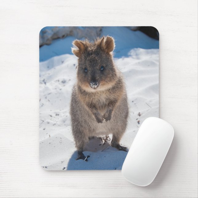 Cute and happy Quokka on the beach vertical Mouse Pad (With Mouse)