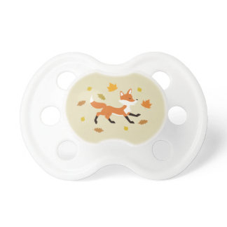 Cute And Happy Running Fox With Fall Leaves Pacifier