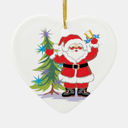 Cute And Happy Santa Claus Ringing A Bell Ceramic Ornament