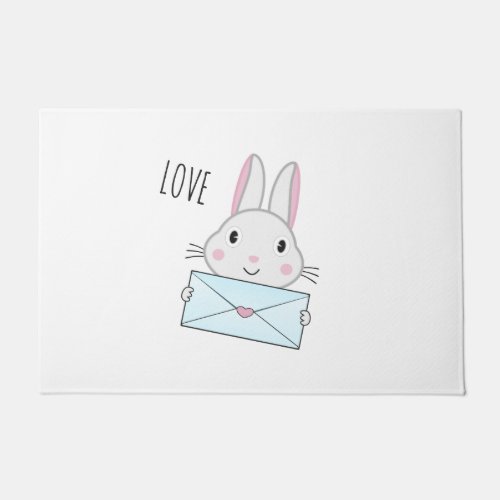 Cute and lovely Bunny holding Love Letter Doormat