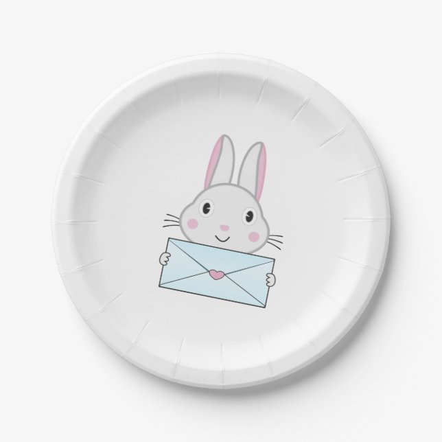 Cute and lovely Bunny holding Love Letter Paper Plates (Front)