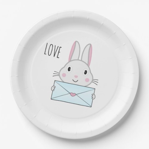 Cute and lovely Bunny holding Love Letter Paper Plates