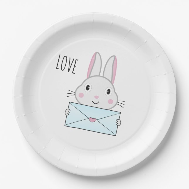 Cute and lovely Bunny holding Love Letter Paper Plates (Front)