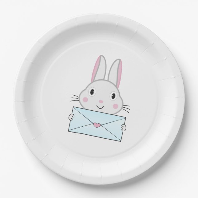 Cute and lovely Bunny holding Love Letter Paper Plates (Front)