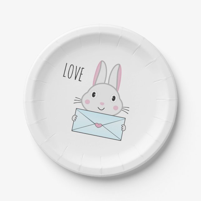 Cute and lovely Bunny holding Love Letter Paper Plates (Front)