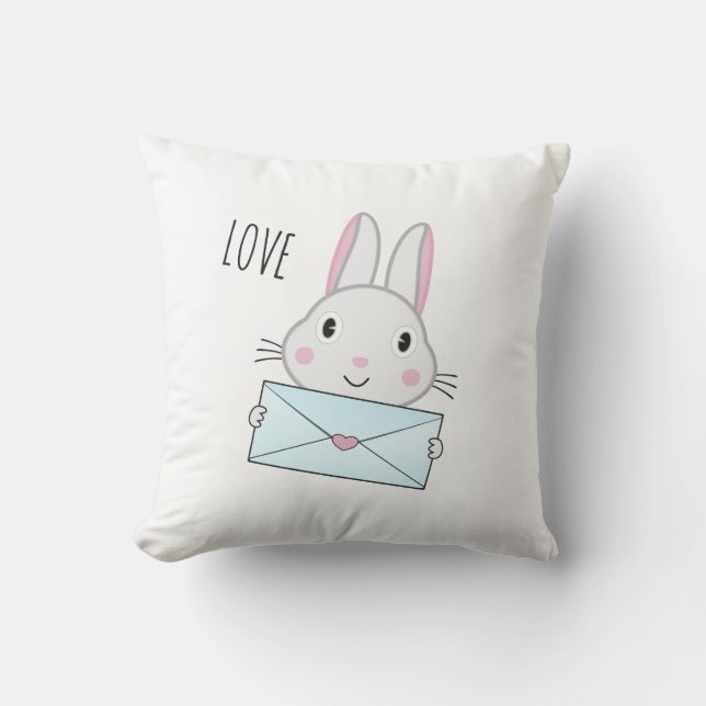 Cute and lovely Bunny holding Love Letter Throw Pillow (Front)