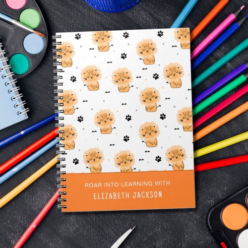 Cute and lovely cartoon lion with name kids notebook