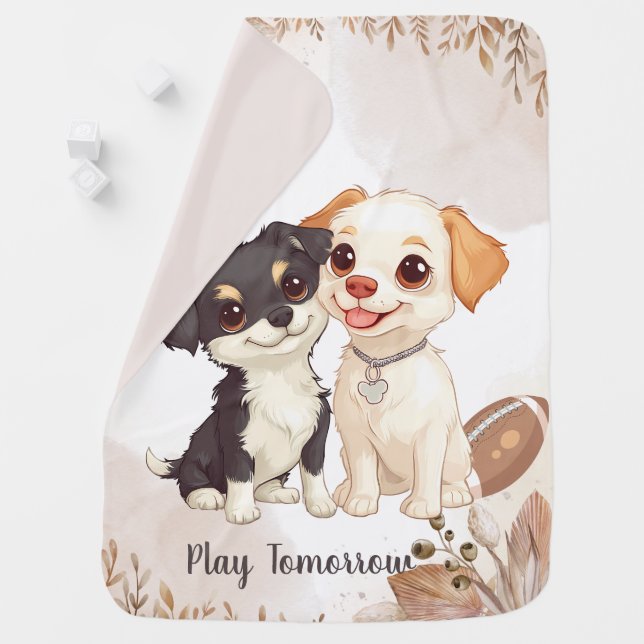 Cute and Lovely Puppies with a Football Baby Blanket (In Situ)