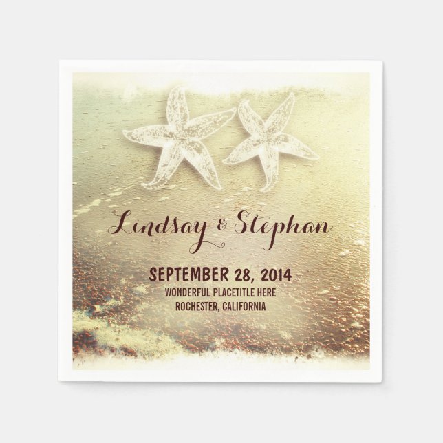 Cute and modern beach wedding paper napkins (Front)
