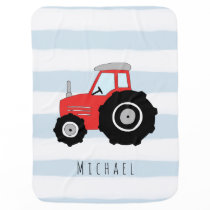 Cute and Modern Blue Boys Farm Tractor Name Stroller Blanket
