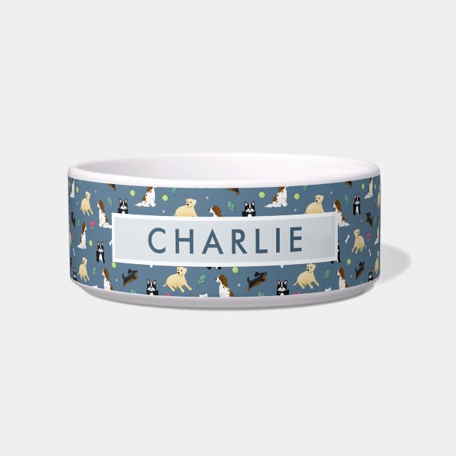 Cute and Modern Blue Dog Pattern Bowl (Front)