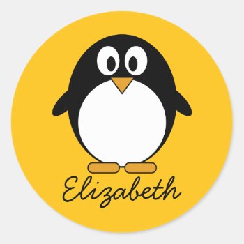 Cute And Modern Cartoon Penguin Classic Round Sticker by MyPetShop at Zazzle