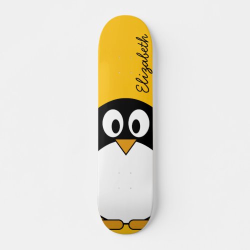 Cute and Modern Cartoon Penguin Skateboard